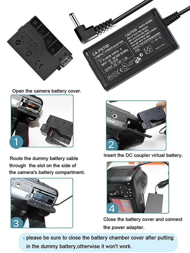 Zestaw zasilacza sieciowego ACK-E8 i adaptera DC DR-E8, zamiennik baterii LP-E8 do aparatów Canon EOS Rebel T5i T4i T3i T2i 700D 650D 600D 550D — zdjęcie produktu 7