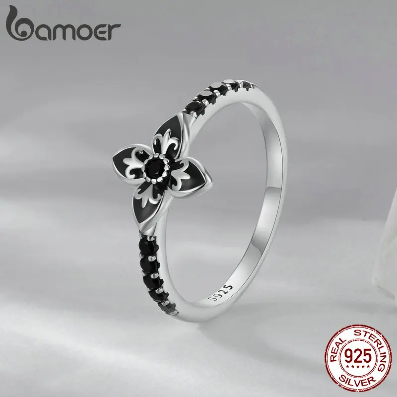 BAMOER anello da dito con fiore al tramonto in argento Sterling 925 genuino per le donne anello in argento di lusso regalo di compleanno di