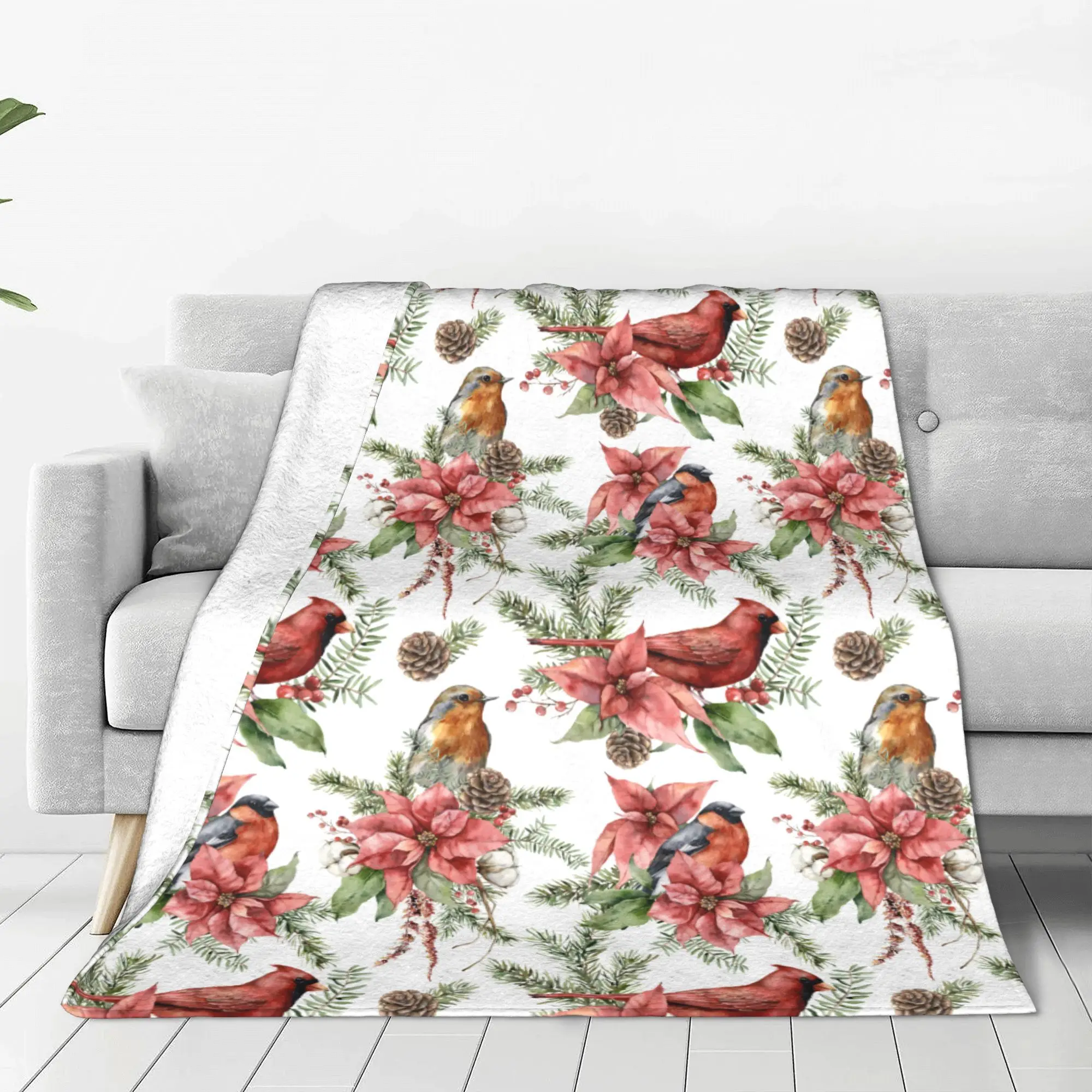 Red Northern Cardinal Bird Blanket Multiple Sizes Soft Fuzzy Plush Christmas Birds Art Throw Blankets for Sofa Couch and Bed