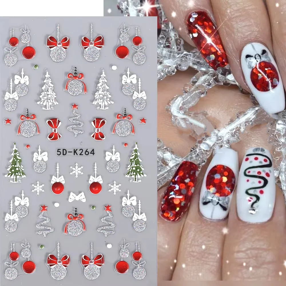 200 peças adesivos de unhas com bola de cristal de Natal com glitter prateado