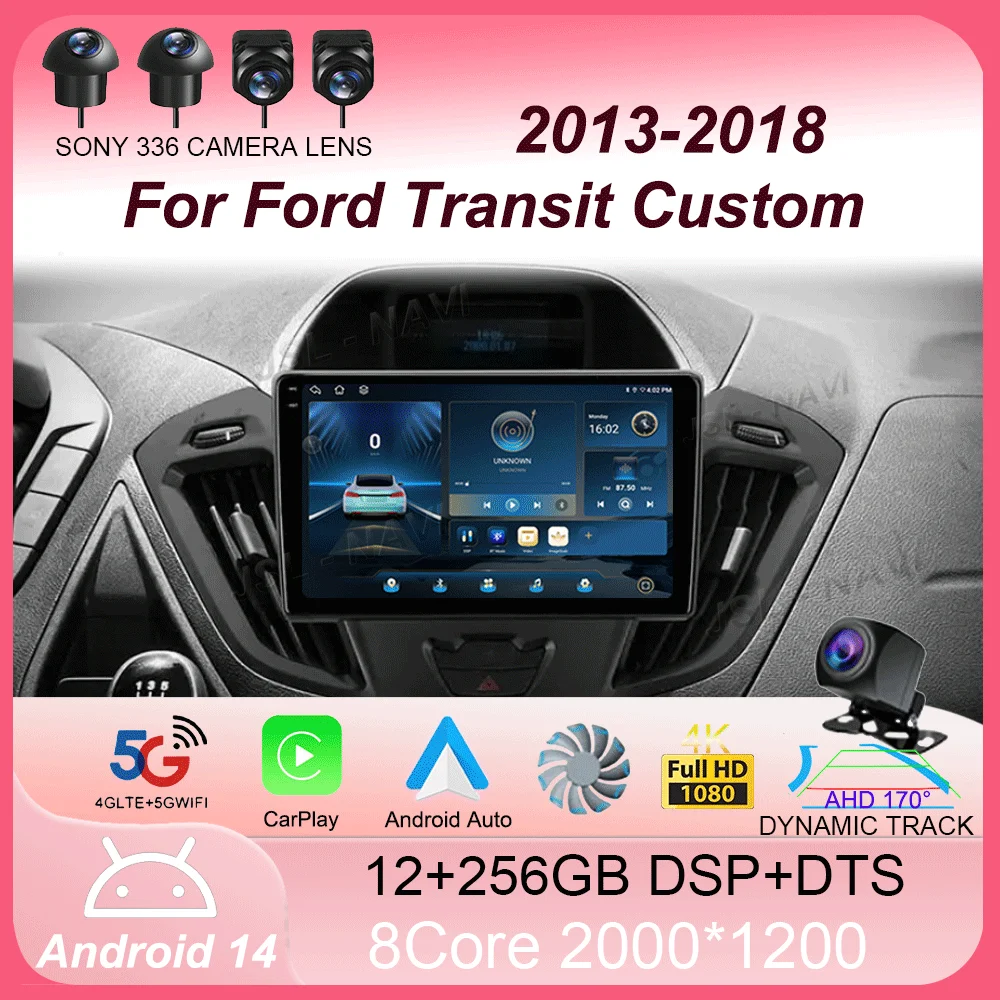 

Car Radio Android14 Carplay Auto WIFI+4G For Ford Transit Custom 2013-2018 Multimedia GPS Video Player Stereo 2din Head Unit DSP