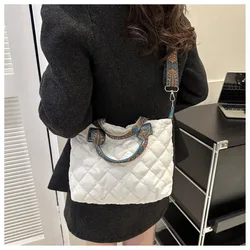 2024 Trendy Women Crossbody Handbag Puffer Tote Bag Quilted Puffy Handbag Down Cotton Padded Wide Shoulder Belt Shoulder Bag