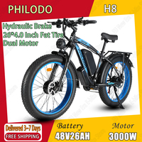 PHILODO 3000W Dual Motor E-bike 48V26AH Battery Hydraulic Brake Mountain Electric Bike 26*4.0 Inch Fat Tire Electric Bicycle