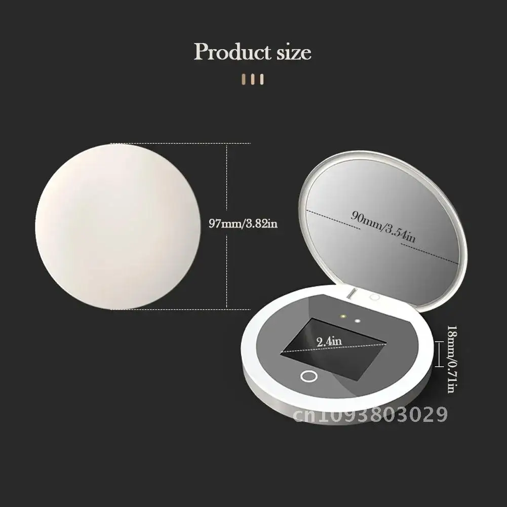 UV Mirror Sunscreen Testing Camera with Light 2X Magnification Travel Makeup 3.5in Pocket Size