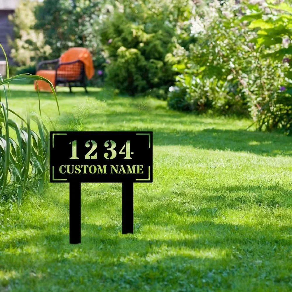 Exclusive Personalized Metal House ID Sign. Custom Iron Address Tag with Sturdy Stake for Yard Deco.