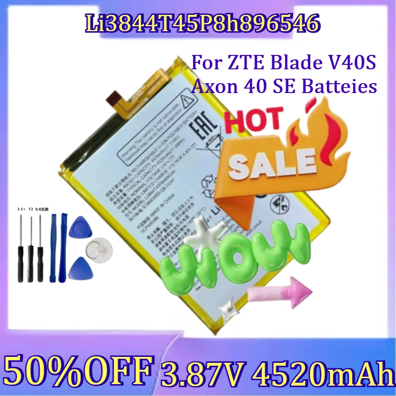 

For ZTE Blade V40S Axon 40 SE Batteies New Li3844T45P8h896546 3.87V 4520mAh Replacement Battery