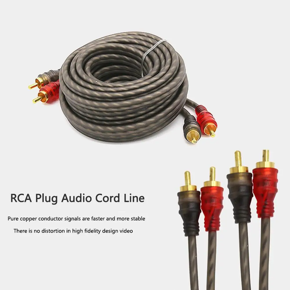 Car Audio Signal Cable 0.5-5M Pure Copper Wire RCA Plug Audio Cord Power Amplifier PVC Cables Line Car Audio System Accessories