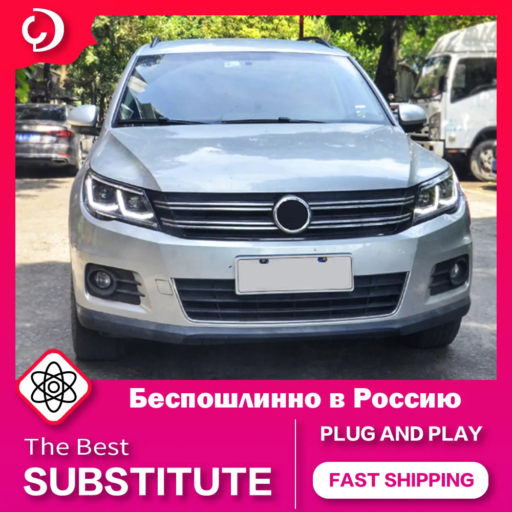 Headlights for Tiguan 2010-2012 Double L Lenses for Head Lamps LED Running Turn Signal Led Projector Lens Auto Accessories