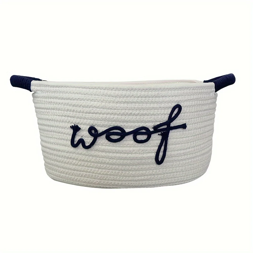 Woof Dog Toy Basket Woven Pet Baskets Storage Bin Box with Durable Handles Puppy Bins Perfect for Organizing Dog Toys