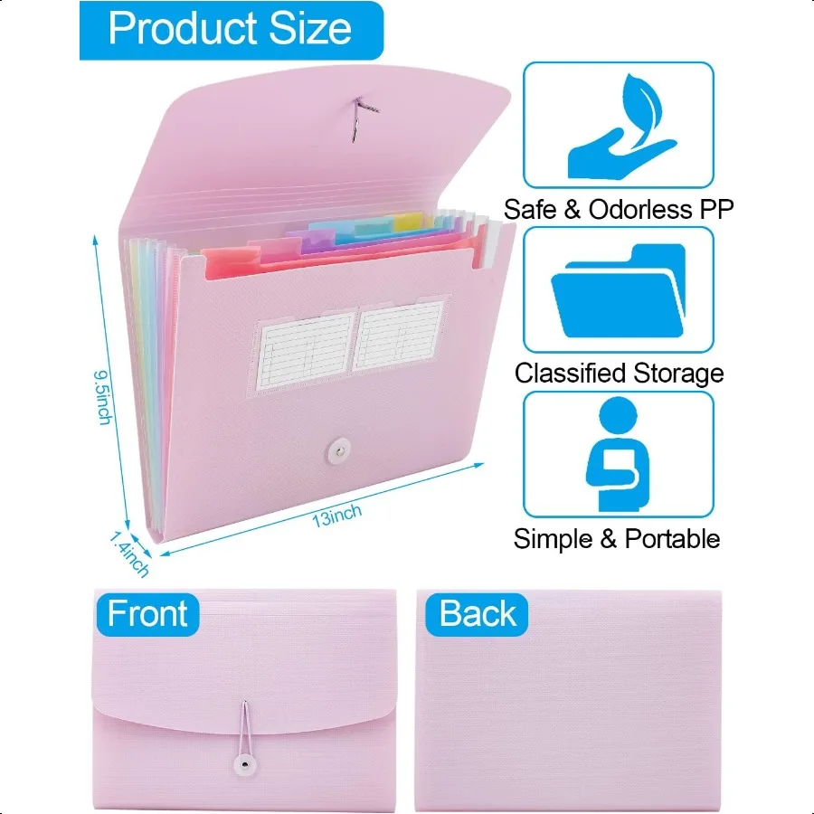 2 قطعة منظم ملفات الأكورديون 7 جيب توسيع مجلد الملفات مع تسميات A4 حجم الرسالة ورقة وثيقة تخزين استلام المنظم