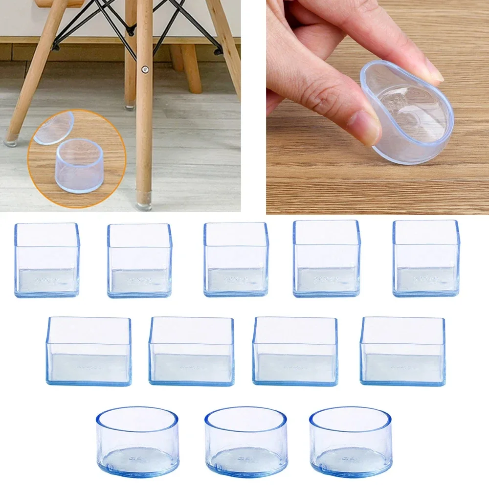 4-12Pcs Chair Leg Caps Protector Rubber Round Square Floor Table Foot Cover Socks Pipe Plugs Furniture Leveling Feet Home Decor