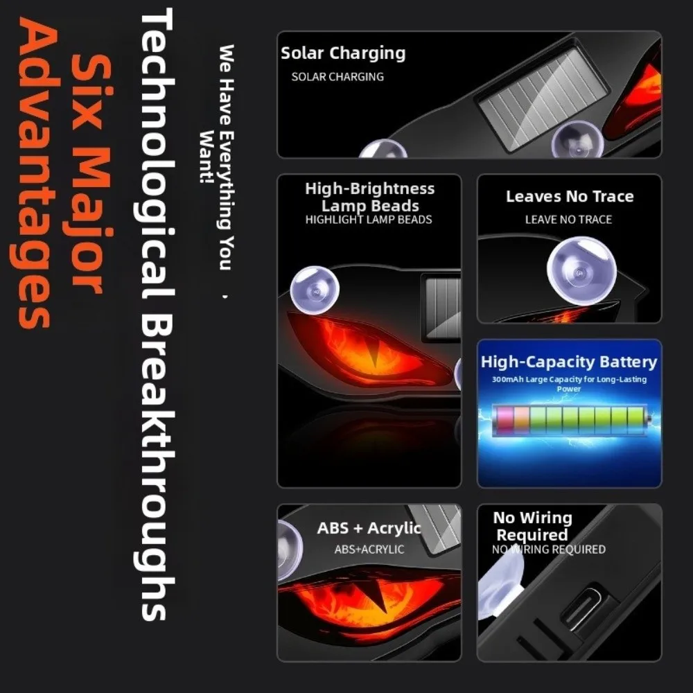 New Wireless Solar LED Car Light Vibration Lights on Suction Cup Car Warning Light Dynamic Display Car Atmosphere Light