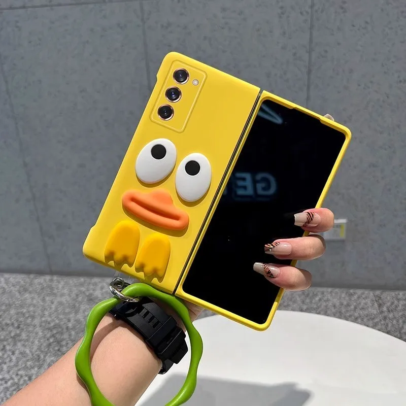 

Милый мультяшный Забавный жёлтый матовый чехол с большим ртом утки с держателем для ручки для Samsung Galaxy Z Fold 6 5 4 3 2 5G жесткий чехол