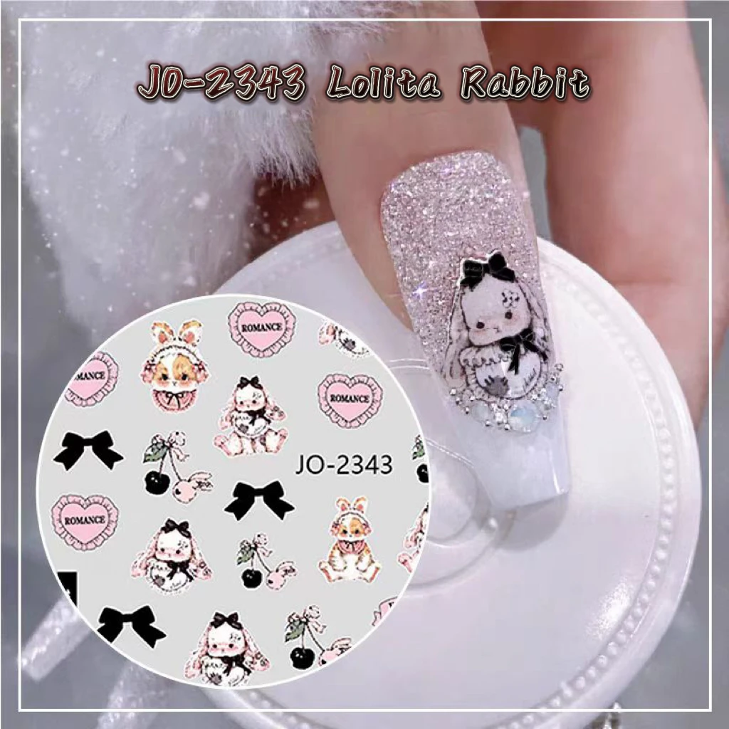 Autocollants adhésifs pour ongles, 1 feuille, motif lapin Lolita, petit, mignon