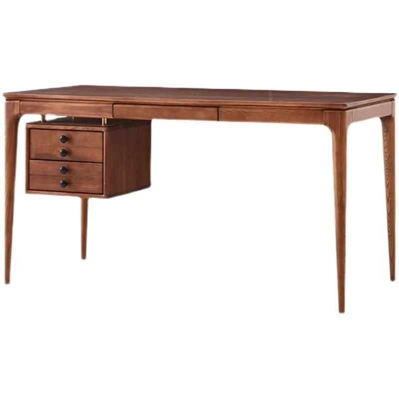 Nordic all solid wood desk, Chinese simple modern home study writing desk, walnut computer table with drawers