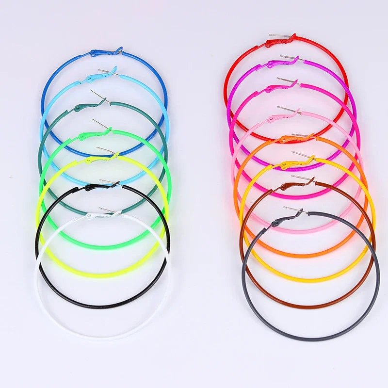 Pendientes de Aro Grandes y Coloridos Estilo Retro de los 80, Pendientes de Caramelo Grandes, Pendientes Colgantes de Neón para Mujeres y Niñas, Joyería para Fiestas de Verano