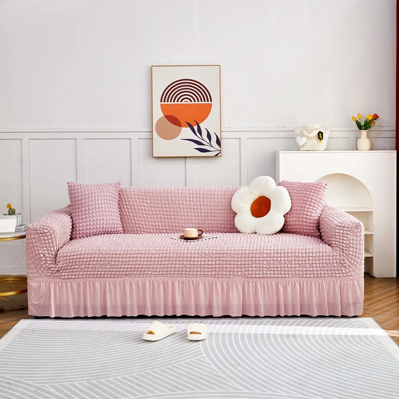 

Decorative Seersucker Wingback Slipcover With Elegant Skirt Soft Stretch Armchair Cover Washable Furniture Protector for Sofa