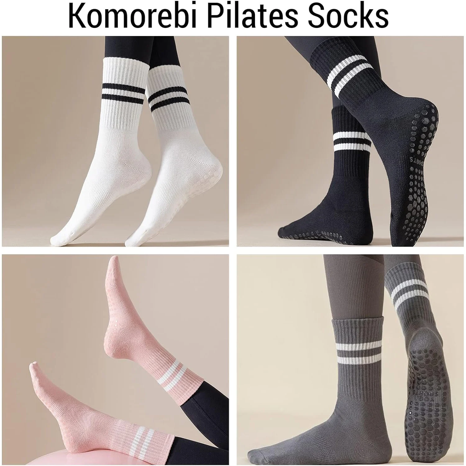 3 Pairs Women Non-slip Yoga Socks Mid-tube Breathable Pilates Sports Sock Ladies Cotton Fitness Dance Ballet Indoor Floor Socks