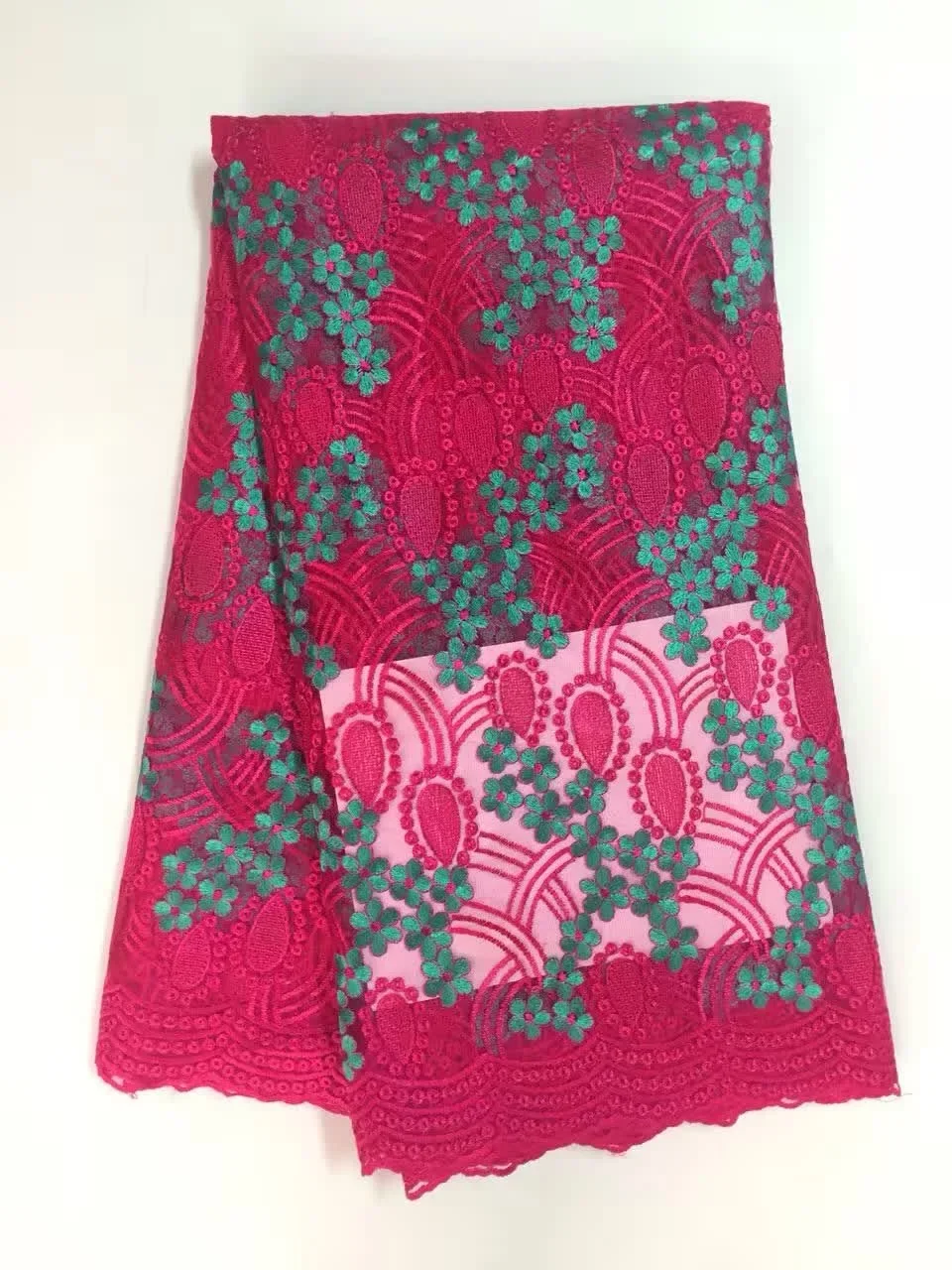 

High Quality Nigerian Wedding African Lace Fabric/ Guipure Cord Lace Fabric For Wedding Qarty In Red Color 5Yards/lot J8052