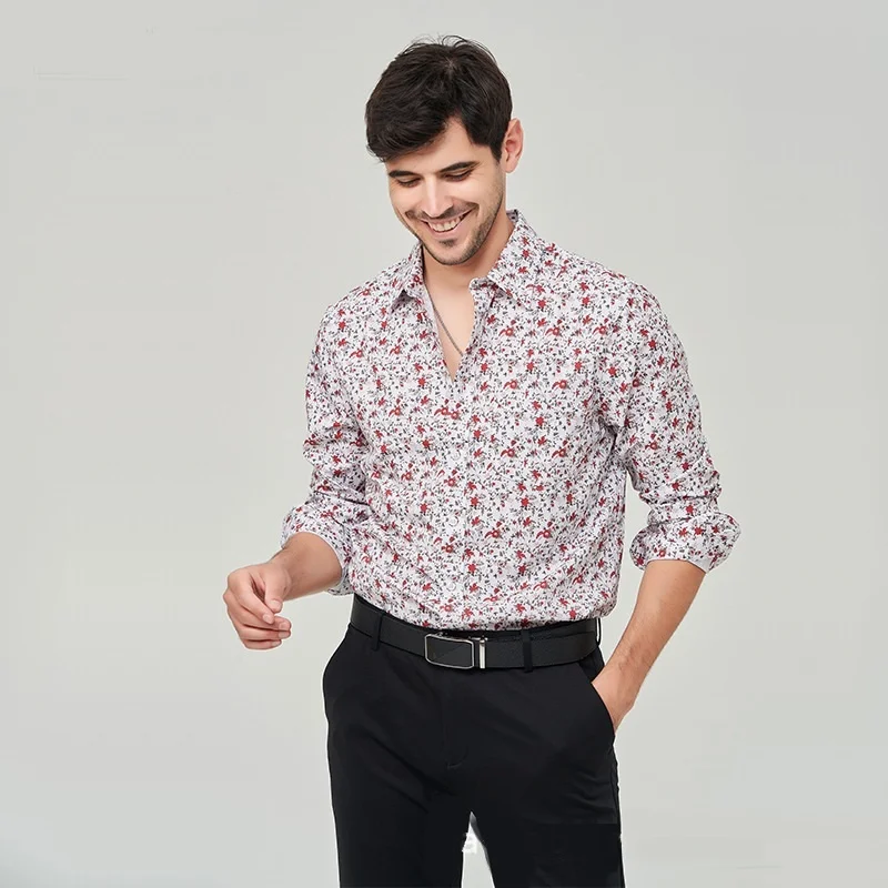 メンズ カジュアル ロングスリーブ 花柄プリント コットン混紡生地 ルーズフィット オールシーズンウェア Otherklqita ブランド