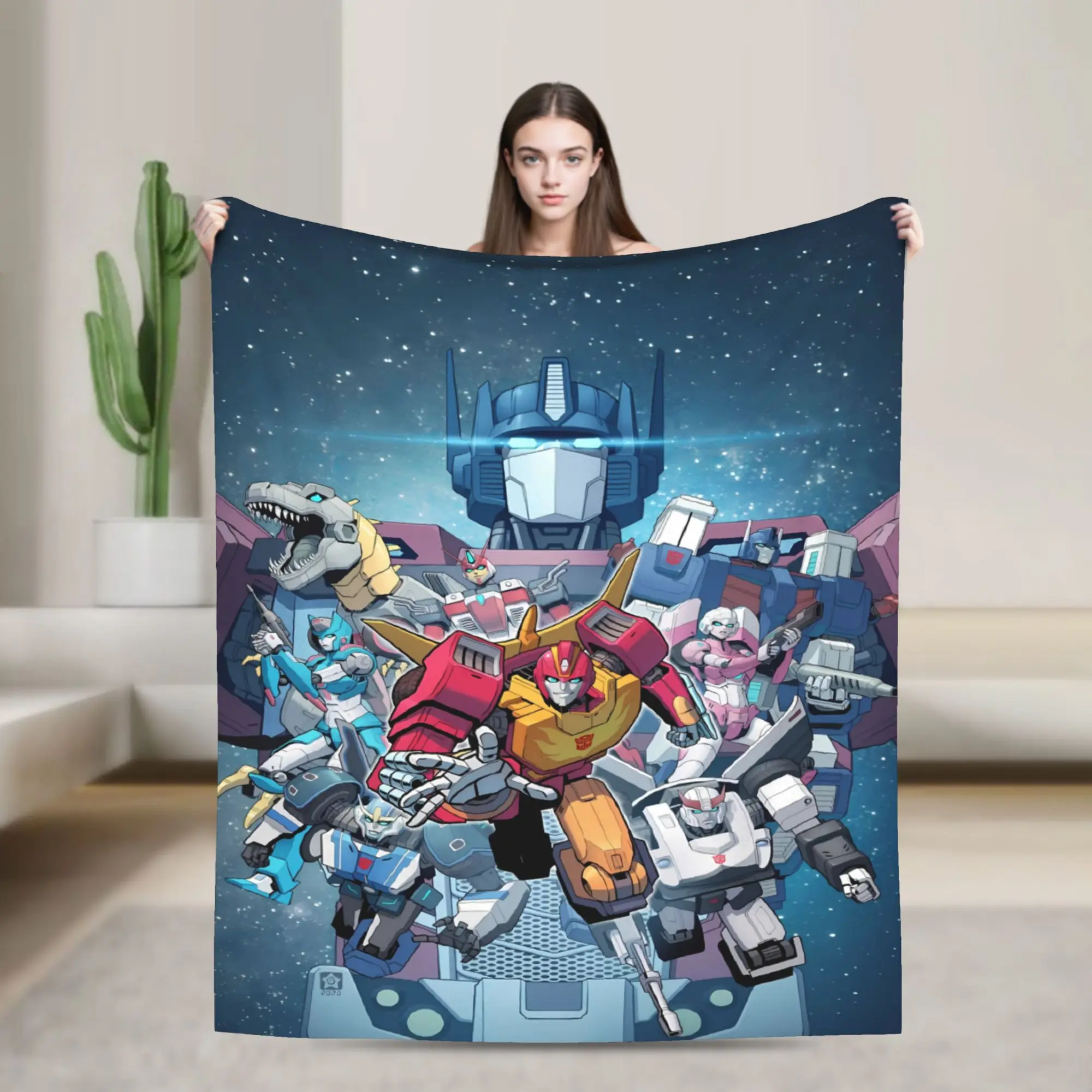 Transformered Cartoon Flannel Blankets  Super Soft Throw Blanket for Home Decor Camping Street Trend Bedspread Sofa Bed Cover