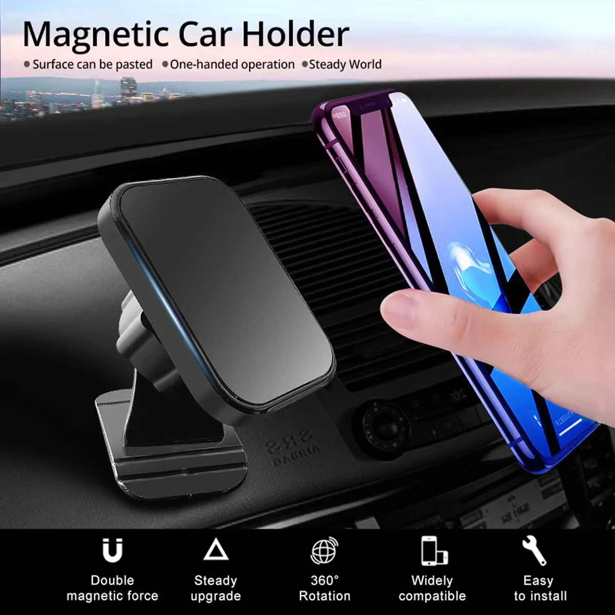 Car Phone Holder Metal Strong Magnetic 360 Degree Rotation Folding Arbitrary Paste Car Dashboard Navigation Bracket Phone Holder