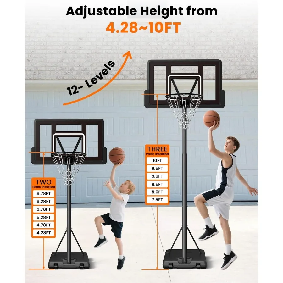 Tragbarer Basketballkorb 5.610FT, verstellbares Basketballtorsystem, 44-Zoll-Basketballkorb für den Außenbereich, für Jugendliche und Erwachsene i