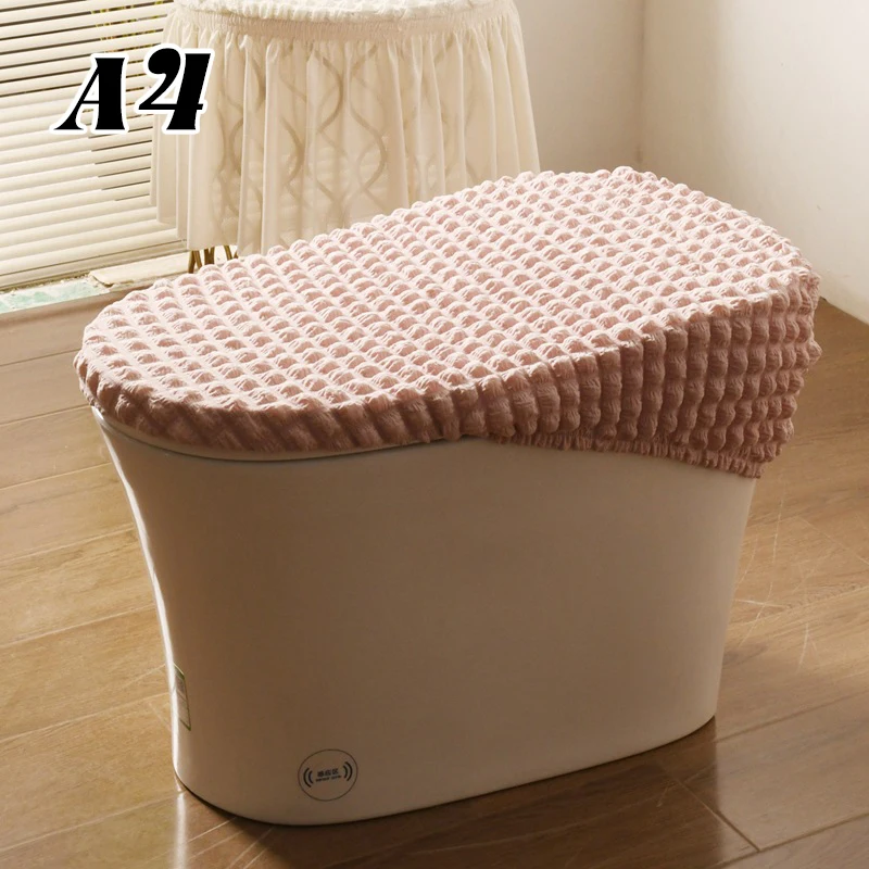 Comfortable Seersucker Toilet Lid Cover Soft Absorbent Bathroom Toilet Lid Cover Seat Fits Most Size Toilet Lid Use Four Seasons