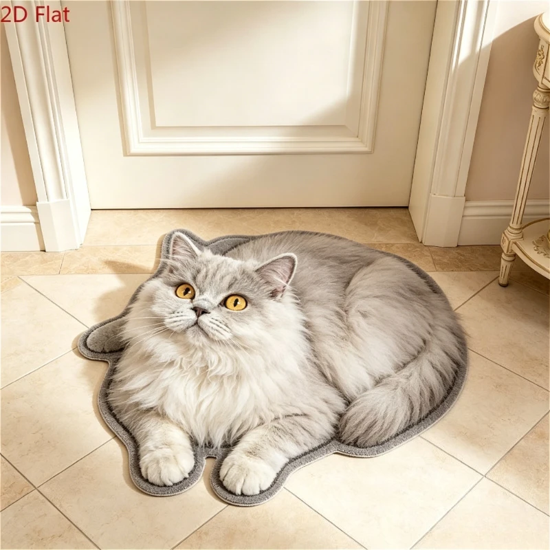 Cat Pattern Living Room Decoration Cute Carpet Thicken Plush Rugs for Bedroom Fluffy Soft Bedside Floor Mat Washable 2D Flat Rug