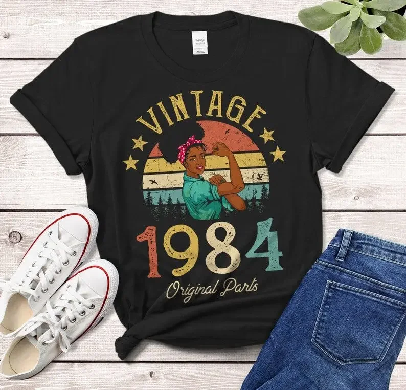 

Vintage 1984 T-Shirt African Women Gift Made in 39th birthday years old Gift for Girl Wife Mom birthday idea Funny cotton Tshirt