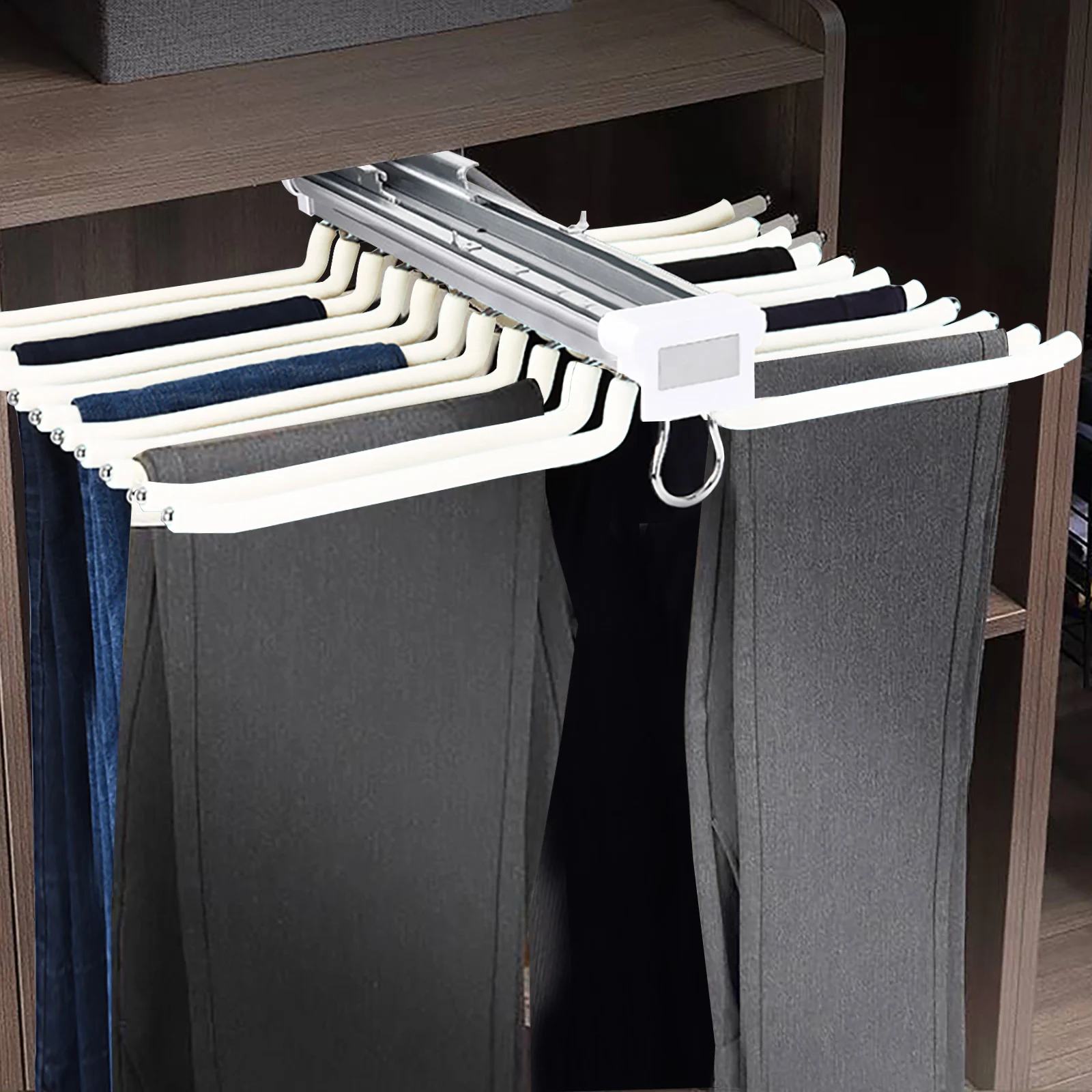 Trouser Rack Pull Out 22 Rods Sliding Pants Hanger Home Hanging Wardrobe Organizer Closet Rail Hanger Pants Rack