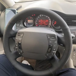DIY Car Steering Wheel Cover Hand-stitched Black Artificial Leather For Citroen C5 2008 2009 2010-2017 Auto Interior Accessories