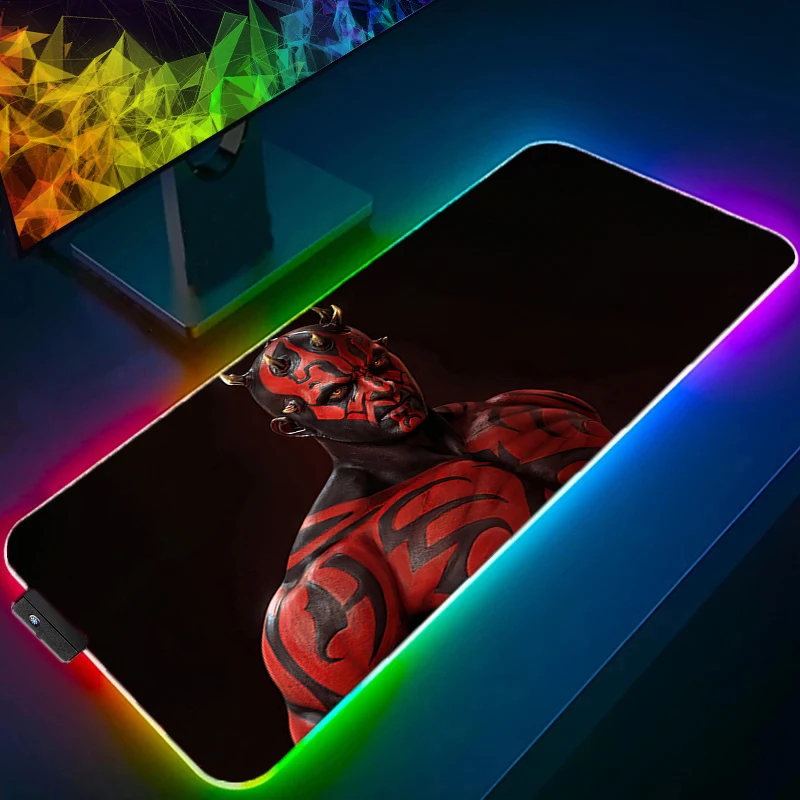 RGB LED Gaming Mouse Pad Design Non-slip Rubber Sewn Edge S-star W-wars Desk Mat Keyboard Pad Gamers And Office Work Mousepad