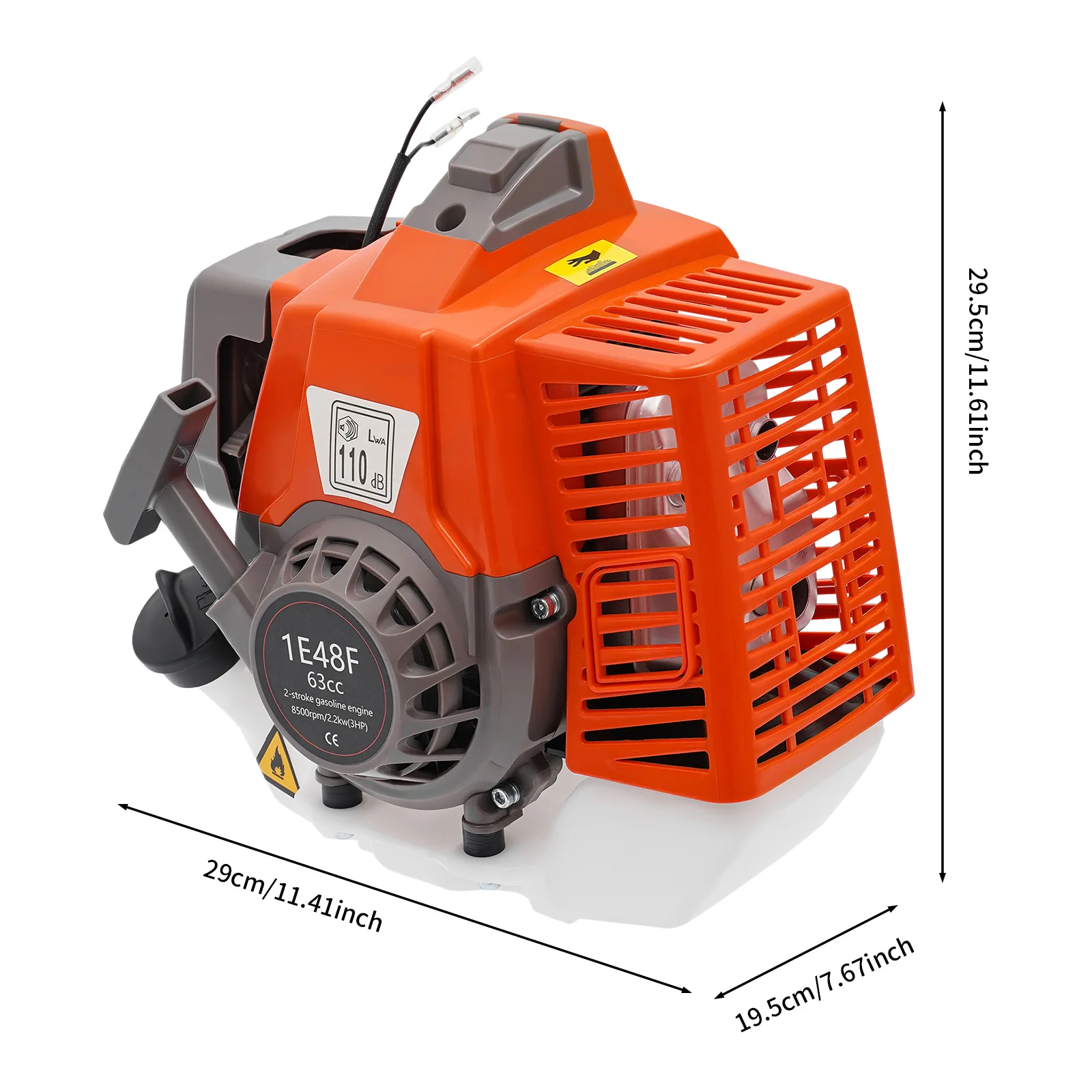 1E48F Engine, 63CC 2 Stroke Engine 2.2KW 8500RPM, Agricultural Engine for Machinery, Tiller, Generator, High Efficiency