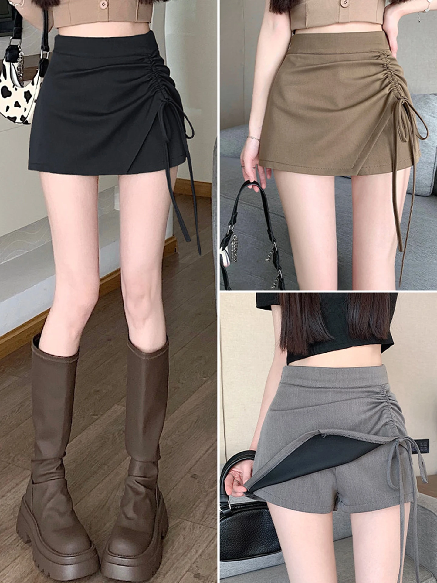 

Женская плиссированная асимметричная юбка с высокой талией, весна 2026, новая винтажная модель с завязками, А-силуэт