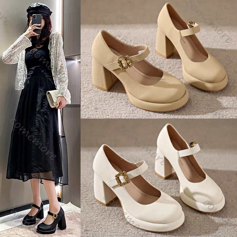 

Comemore/женская обувь на высоком каблуке, туфли Мэри Джейн большого размера на массивном каблуке, темпераментные женские туфли-лодочки на весну и осень с неглубоким носком