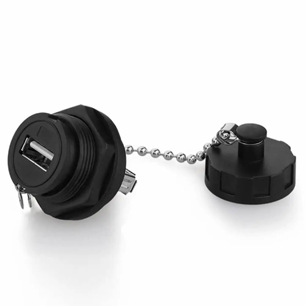 IP67 USB 2.0 Type A Connectors Female Adapter with Metal Chain Dust Cover