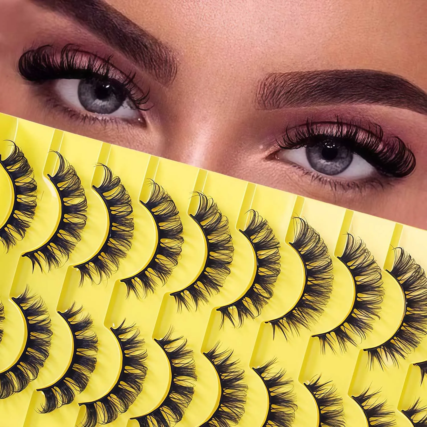 Russian Volume Thick Eyelashes 10 Pairs Set for Export - Dense 3D Stylized Eyelashes with Clear Root Separation