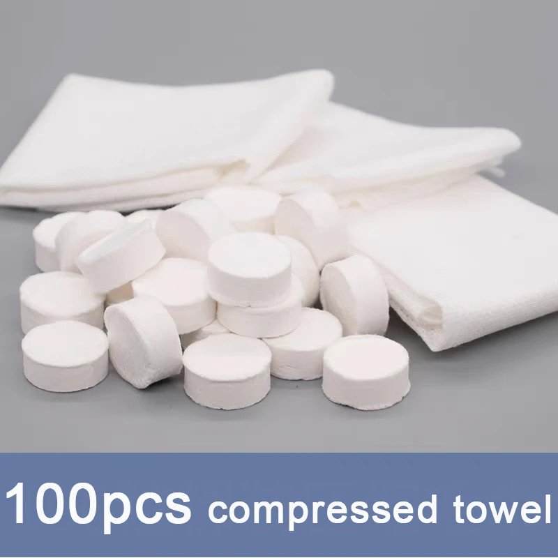100pcs Portable Compressed Towel Disposable Face Cleaning Soft Compressed Hand Wipe Towel Non-Woven Makeup Wipes