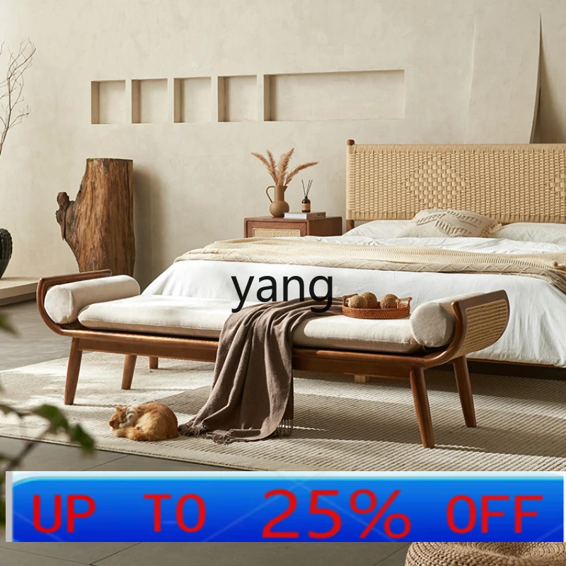 

LMM Shoes Changing Bench Simple Rattan Woven Dining Stool Bed End Stool Bedroom Dining Room Bench