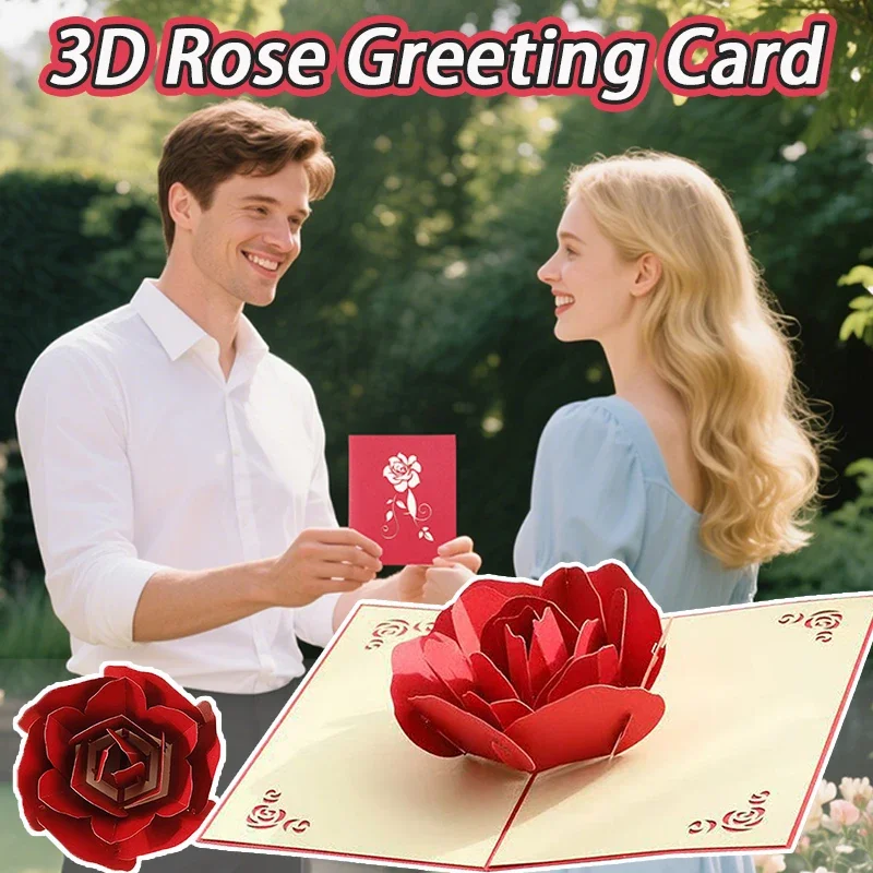 3D-Grußkarte in Roségold, kreative Valentinstagskarte, romantische Grußkarte, Überraschungsgeschenk (Umschlag + Grußkarte)