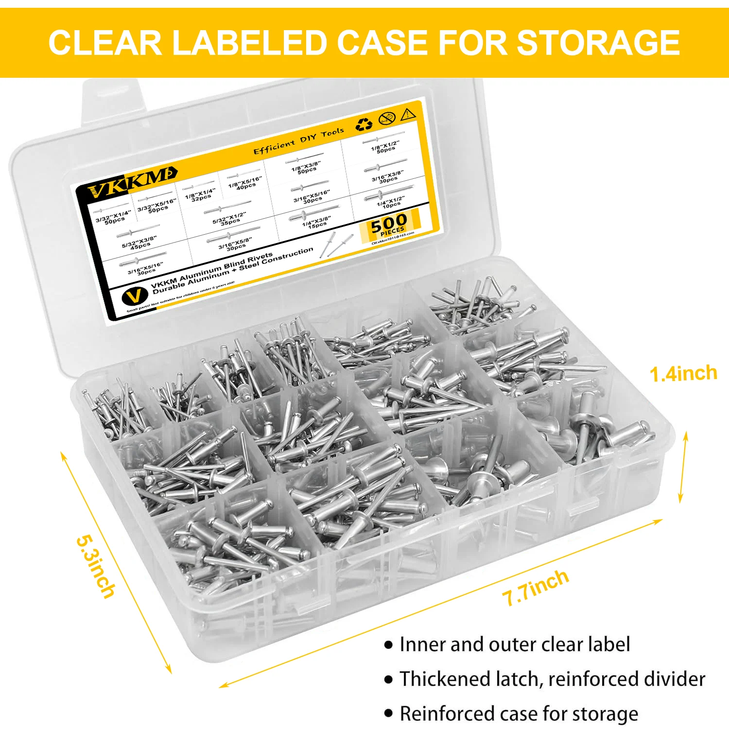 500 PCS Aluminum Pull Rivets, Round Head and Countersunk Head Types, Blind Rivets for Doors and Windows, Open Type Rivet Set