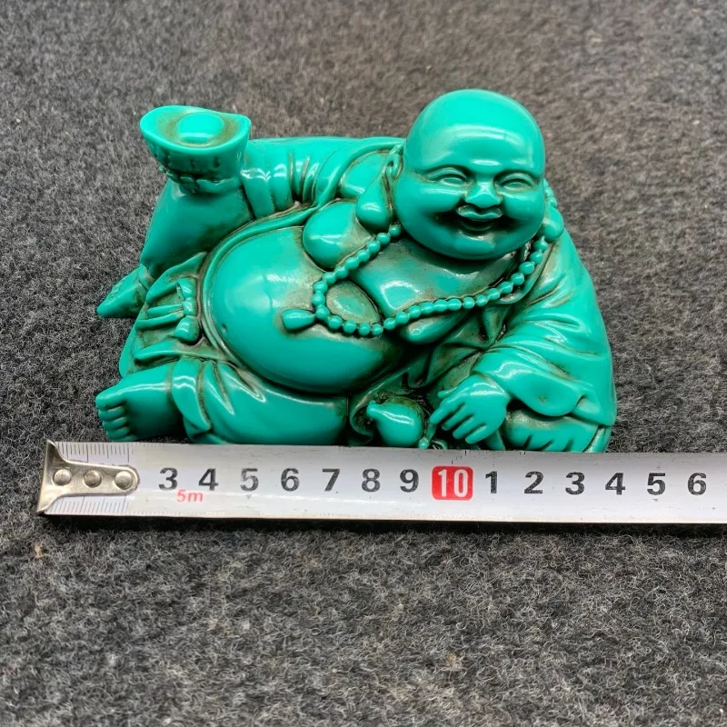 Laughing Maitreya Buddha Statue Imitation Turquoise Finish Reclining Figurine Feng Shui Wealth Home Desktop Decor Ornament view 5