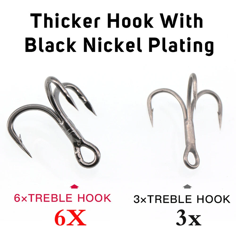 20pcs Black Nickel 6X Super Sharp Round Treble Hook High Carbon Steel Max Test 210kg 2/4/6/8# Triple Fishhook Sea Fishing Tackle