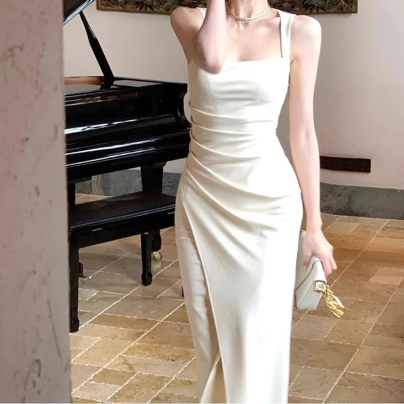 

Square Collar French Suspender Backless Dress New Sleeveless Sleeveless Waist-hugging High-end Long Skirt