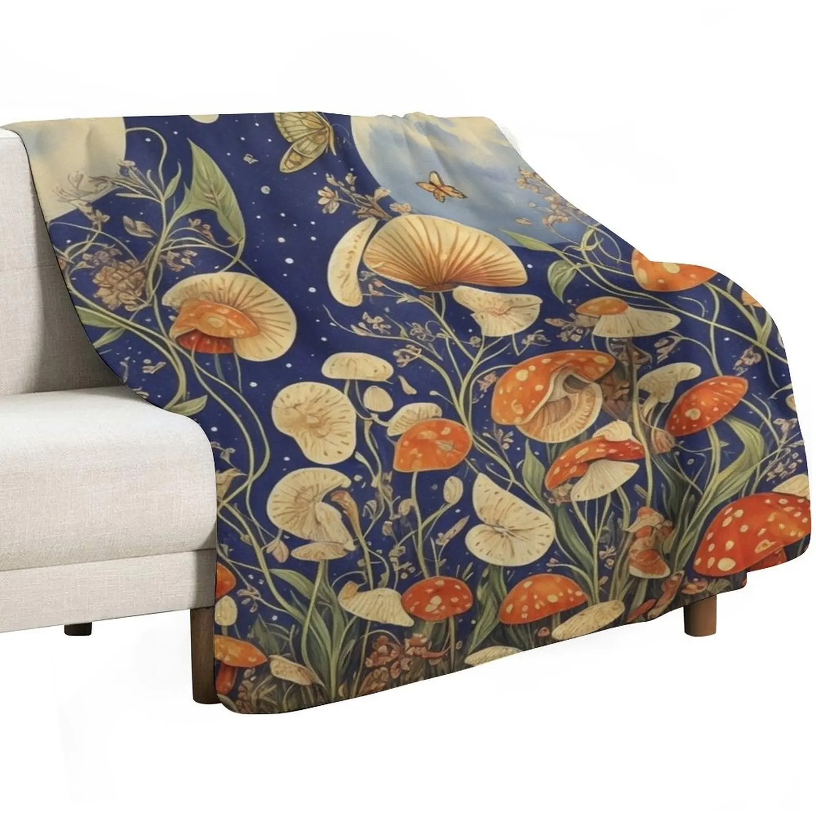 Dark Vegan Occult Cottagecore Moon Flower Floral Throw Blanket Ultra Soft Flannel Fleece Blanket for All Seasons