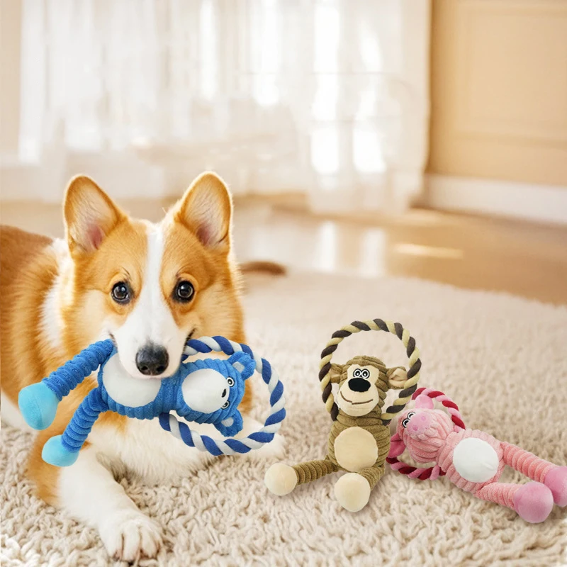 

Hot sale Dog toys plush knots sound making toys chew and grind teeth durable fabrics fun sound making relieve boredom monkey