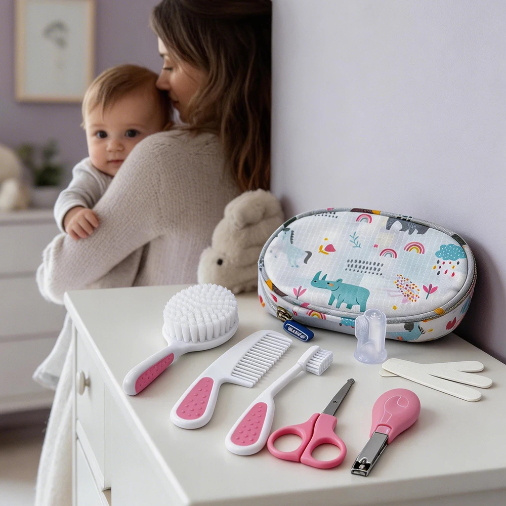 

Новый набор для ухода за младенцами 9 предметов/комплект с дорожной сумкой - расческа, щетки, ножницы для ногтей, пилочки, ножницы - набор для ухода за новорожденными