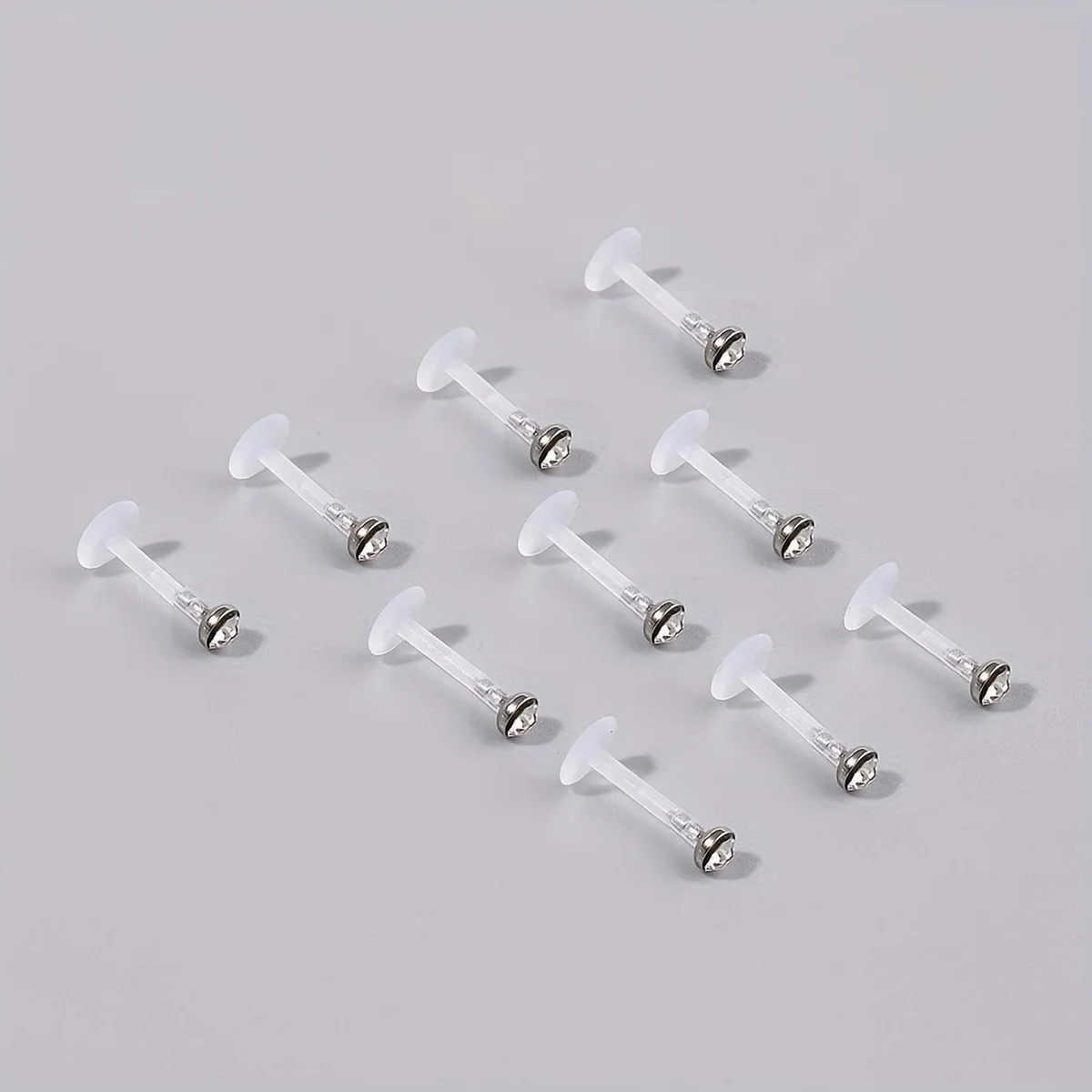 10pcs Acrylic Transparent Invisible Lip Nail Stud Ring Body Piercing Jewelry Inlaid 2/2.5/3mm Shiny White Colorful Rhinestone