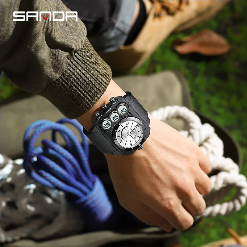 Reloj electrónico SANDA 6237 para hombre, reloj Digital luminoso resistente al agua con pantalla Dual a la moda para hombre, reloj para hombre